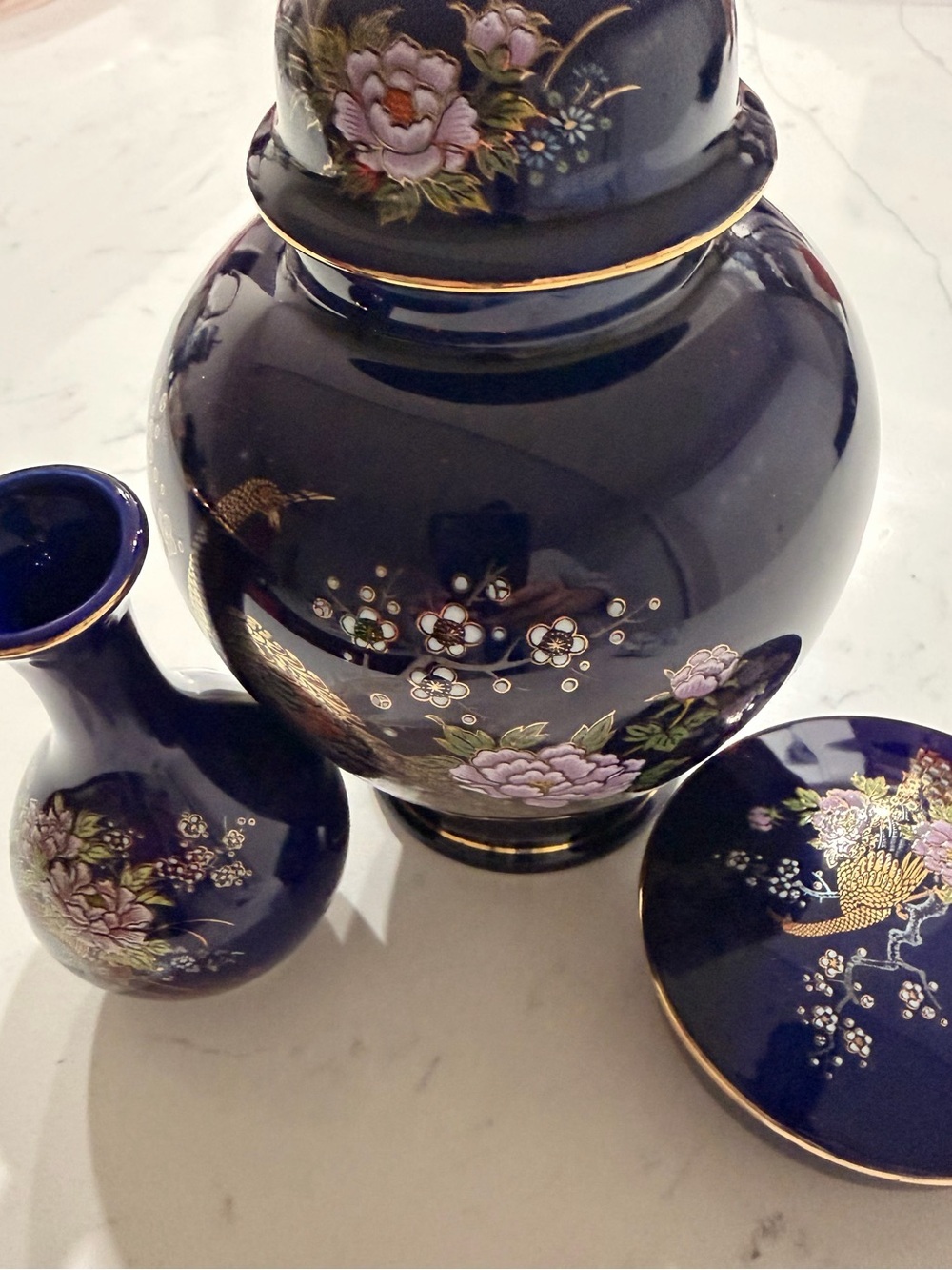 Kutani Cobalt Blue Porcelain Dish with Gold Mark